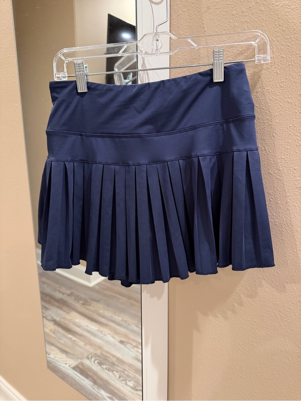 Navy Pleated Athletic Skirt with Wide Waistband with shorts inside